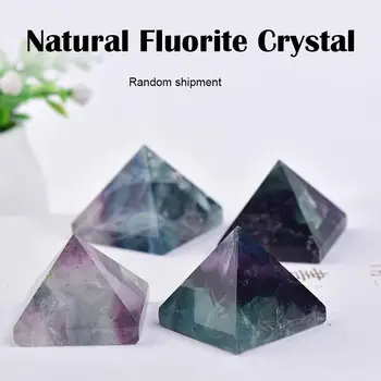 Натурален кристал, флуорит, пирамида, кварц, Рейки, лечебен камък, занаяти, украса, Чакра за дома B9T3