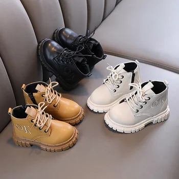 Детски обувки 2023, есенни и зимни детски обувки Martin, мода за момчета, Мода с британски букви, Прости къси ботуши за момичета