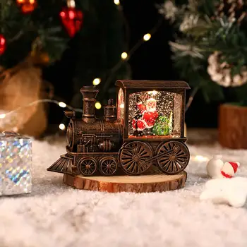 Led украшение под формата на влакове с снеговиком, Очарователен Коледен орнамент във формата на влакове, пълни с вода, Снежен човек /Санта Клаус, led лампа за празника на работния плот