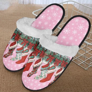Дамски чехли с снежинками, Сладък Коледен отглеждане, топло дизайнерски памучен обувки с кръгло бомбе, пухкав, обувки, за дома, мини на зимните Zapatos