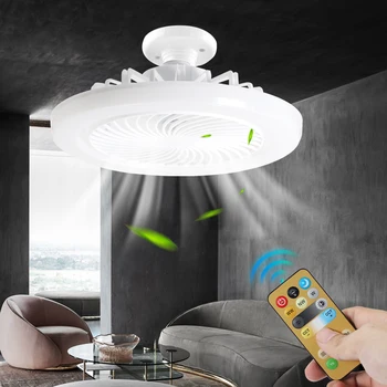 Вентилатор на тавана E27 led подсветка, охлаждащ електрически вентилатор, Лампа-Полилей за домашен декор на стаята