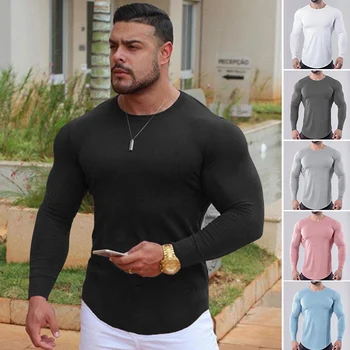 Брандираната риза за джогинг, мъжка тениска за фитнес с дълъг ръкав, Мъжки спортни дрехи, компресия ризи суха засаждане За мъже, спортни облегающая тениска за фитнес