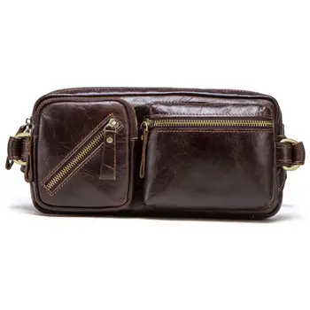 Здрав мъжки поясная чанта на колан, Чанта за бягане от естествена кожа, Телефон Pouc E74B