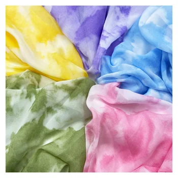Оцветен прозрачна тъкан от креп шифон, Материал за шивашки, Копринен тюл с цветен модел, който се Продава на метър