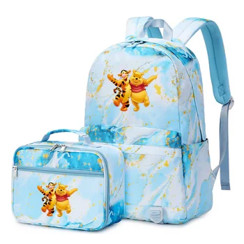 2 елемента Раница Disney Winnie the Pooh с множество джобове и чанта за обяд, Ежедневни ученически чанти за жени, комплекти за студенти и младежи