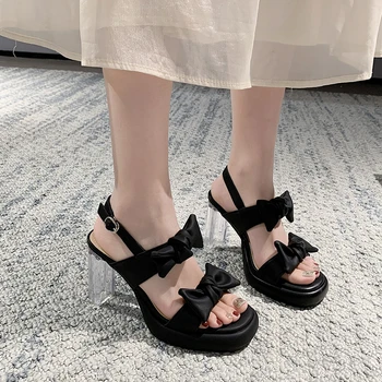 BCEBYL, дамски модни Летни сандали на платформа с лък, Нови Чехли, Вечерни обувки на висок ток с отворени пръсти, Дамски обувки
