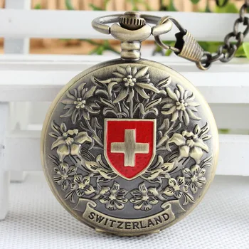 Бронзови Старинни механични часовници Джобни Ретро Швейцарски часовници Червен Кръст Класически мъжки и дамски часовници джобни Подарък за рожден Ден
