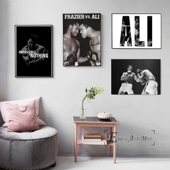 Черно-бял плакат на Мохамед Али и печат върху платно, картини, Стенни картини, Реколта картини за спални, декоративно изкуство, без рамка
