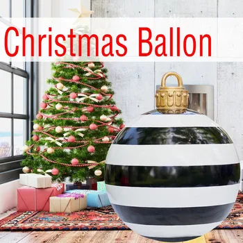 Геометрична Скулптура Коледна украса 23,6-инчов Коледни топки Външна Атмосфера PVC Надуваеми играчки Коледен Орнамент Стъкло