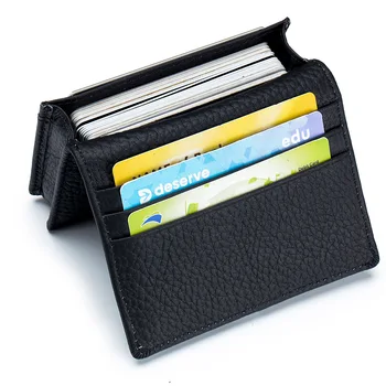 Новата многофункционална чанта за визитки, бизнес ежедневна чанта от телешка кожа на първия слой, поименна визитница, творчески портфейл за съхранение на монети