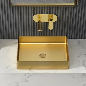 Мивка за баня в златния Скандинавски стил от неръждаема стомана, съвременна вик, лека Луксозна Мивка върху платформата, хотелска мивка, черна мивка