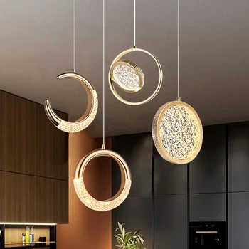 Луксозен модерен окачен лампа, кръгла метална led лампи за кухня, спалня, коридор, коридор, лампи за дома, крушки от серията на Crystal