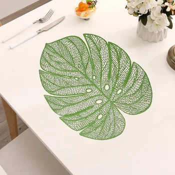 Златно и сребристо-зелена кухненски мат, Подложка за маса за хранене, выдолбленный дизайн във формата на листа костенурки, Подложка за чаши от PVC, подарък непромокаема подложка за диск