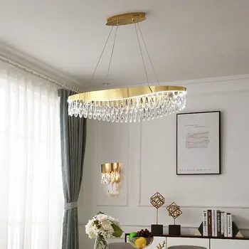 Модерна Кристален Led Полилей от неръждаема Стомана Златна Дизайнерска Лампа, Окачена Лампа за хранене, Висящ Блясък