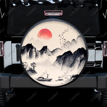 Акварел калъф за резервна гума с инфинити принтом в китайски стил, водоустойчив протектор колела, гуми за автомобил, камион, suv, кемпера, ремаркето на Автобуса