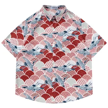 패션 2023 Летни ризи за двойки с принтом Унисекс стил Харадзюку, дамски блуза, мъжки плажни ризи Оверсайз в Хавай с къс ръкав, camisas y blusas