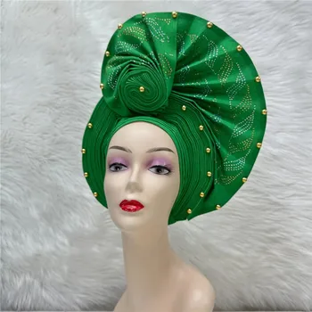 Предварително навързани гела Африка авто гела Тюрбан шапка за жени незабавен прическа абсорбатори нигерийски сватбени шапки високо качество