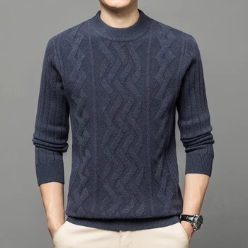 Нови мъжки Дебели пуловери от 100% вълна 2023, Есенно-зимни Мъжки пуловери кашмир