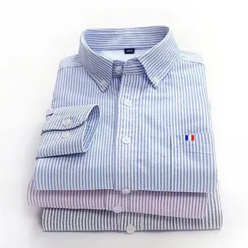 Мъжка риза Royal Oxford от 100% памук, Естествен памук, впитывающий пот, Дишаща Ежедневни свободна риза в клетката и райе с дълъг ръкав Голям размер