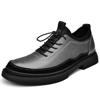 В британския стил 2023, нова мода ежедневни кожени обувки, бизнес вечерни черни кожени обувки с кръгло бомбе, луксозна марка обувки за мъже
