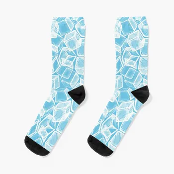Бирюзово-сини чорапи с кубчета лед, компресия чорапи с аниме, дамски чорапи с най-високо