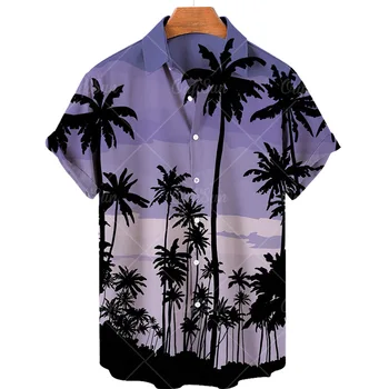 Лятна хавайска риза 2023, 3D тениска, риза с ретро модел на кокосовата палма, мъжка тениска с къс ръкав, плажна