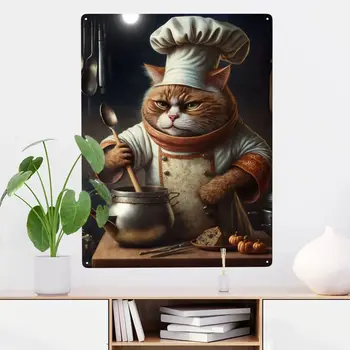 Метална лидице знак Chef Cat 30х40 см, износостойкая, придава атмосфера на всекидневна