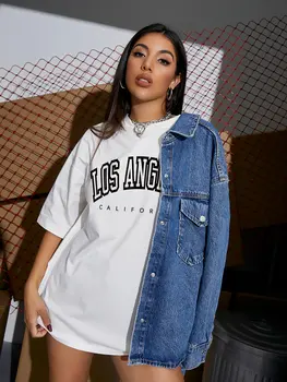 Тениска оверсайз, Лос Анджелис, Калифорния, САЩ, улични тениски, дамски модни блузи в стил хип-хоп с къс ръкав, свободна градинска облекло
