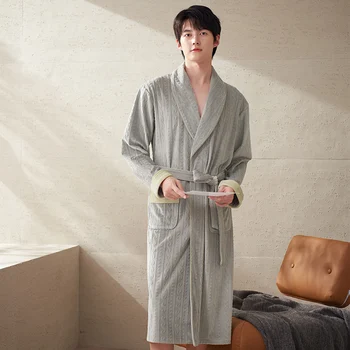 Мъжки халат от плюш с V-образно деколте, Халат с колан, халат за баня, цели пижами за дома за есента и зимата