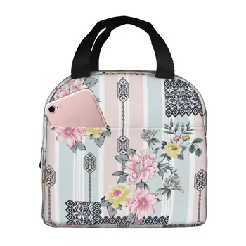 Чанта за обяд в стил мозайка с цветя модел за жени, Голямо множество Случайна кутия за обяд за работа, сгъваема чанта за офис за възрастни