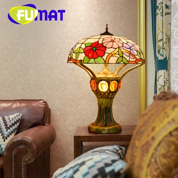 Настолна лампа от витражного стъкло FUMAT Тифани в ретро стил morning glory в стил арт-деко, хол, спалня, легло, лобито на хотела, антични настолна лампа