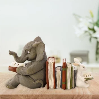 Статуя на слон, и зайче, обучение по четене, Поставка за книги, Статуя на животно от смола, Украса за Дома Decor1PC