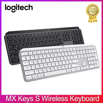 Безжична клавиатура на Logitech MX Keys S Нископрофилен Плавен Точен Безшумен набор на текст Програмируема клавиатура със задно осветяване на клавишите За преносими КОМПЮТРИ