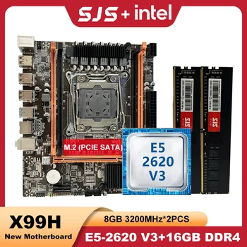 Комплект дънната платка SJS X99 Xeon E5 2620 V3 Процесор на Intel с 16G (2*8) оперативна памет DDR4 3200 Mhz Комплект процесора Placa Mãe и оперативна памет LGA 2011-3