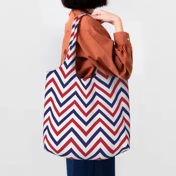 Забавна Набивная чанта с Шевронами и ленти, Червено-Лилава Чанта за пазаруване, Моющаяся Холщовая чанта за пазаруване, геометрична Модерна чанта в бохемски стил
