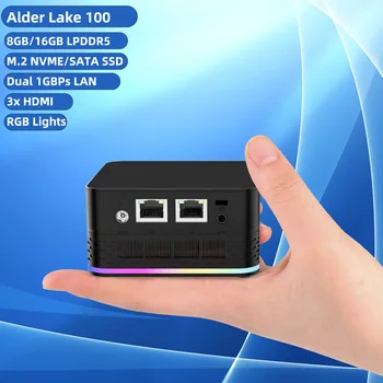 T9 Plus Мини-КОМПЮТЪР на Intel Alder Lake в n100 16 GB DDR5 1 TB NVMe SSD Windows 11 Игри на Компютър с Две Локални мрежи и три защитни стени HDMI Сървър WIFI 5
