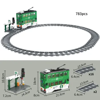 Градски влак с платформа, препречва пътя, направи си сам, с метро, Трамваи, Строителство тухла, играчка за момчета, Детски, Акумулаторни