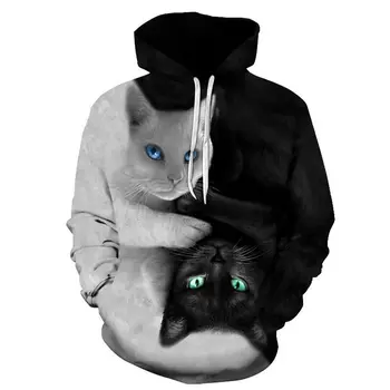 Hoody с 3D принтом домашна котка, мъжки и Дамски Детска hoody в стил Харадзюку, Есен Сладко Бяло Улично Рокля с животни, пуловер