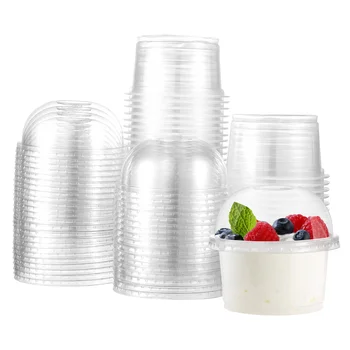 50 Бр. Еднократна чашка за десерт Прозрачни пластмасови контейнери пластмасови Чаши за пудинг Опаковъчна кутия