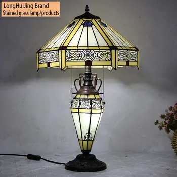 LongHuiJing 16 Настолна лампа Tiffany С Шестигранным Оцветени Стъклени Абажуром Нощни Лампи Mission Настолна Лампа За Четене С Осветени Основание