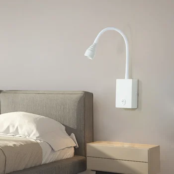 Модерните стенни лампи за четене с led гъвкав маркуч, Прикроватное монтиране на стенни лампи, Стенни лампи, за да се учат в спалнята с превключвател