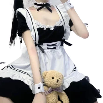 2XL Черно Секси Дрешки прислужница в Японски Стил, Уважаеми студентско рокля, Костюм Сладка Лолита