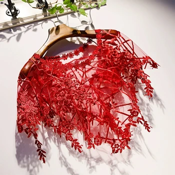 Корейската Однотонная червена Лейси Прозрачен Шал с бродерия, Дамски лятна Солнцезащитная дрехи, наметало Чонсам, яке, блуза