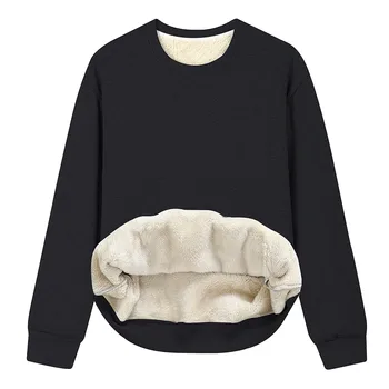 Дебела руното hoody За жени, зимна velvet топъл пуловер с кръгло деколте и дълъг ръкав, бельо, Однотонная градинска облекло