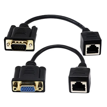 VGA 15-пинов порт Женски или мъжки с RJ-45 Женски Cat5 / 6 Ethernet LAN Конзола за мултимедийни видео 15 см/6 см