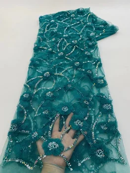 Африканска Бродирани мъниста Френска Лейси плат За Сватбена рокля 2023, Висококачествени Материали за шиене от тюлевой окото с пайети, мъниста Кристал, ръчно изработени