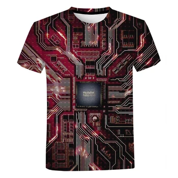 Процесор Електронен чип Печатна платка 3D Графична Мъжка Тениска Дамски 2023 Нова Мода Ежедневни Градинска Дрехи С Къс Ръкав, Блузи, Свободна Тениска