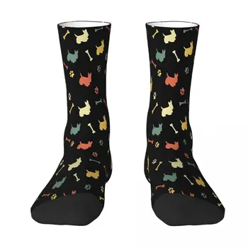 Чорапи С Шарките на шотландски териер в ретро стил, Мъжки И дамски чорапогащи от полиестер, Адаптивни Тениска