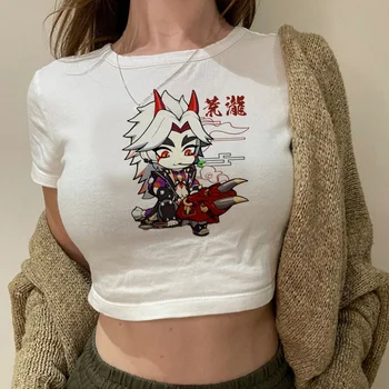 Естетичен съкратен топ Genshin Impact yk2 за момичета, градинска тениска на корейската мода от 2000-те, 90-те години