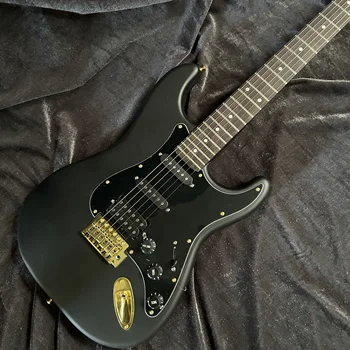 Електрическа китара ST, корпус от махагон, черен цвят, хастар от палисандрово дърво, матово покритие, 6 струнен китара Ra, безплатна доставка